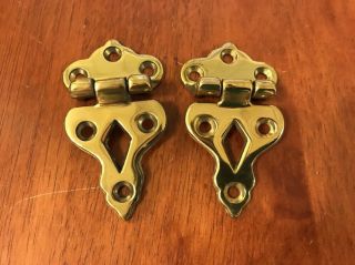 Two Solid Brass Hinges For Hoosier Or Ice Box Door 3/8 " Offset Hinges
