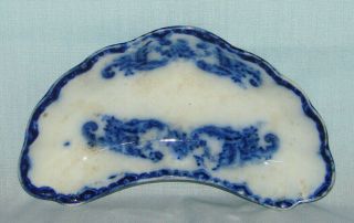 Antique Dorothy Flow Blue English Upper Hanley Bone Dish Crescent Shape