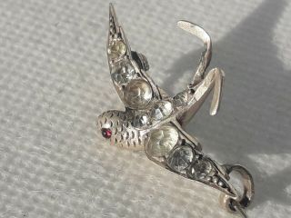 Antique Victorian Silver Swallow And Pastes Brooch.