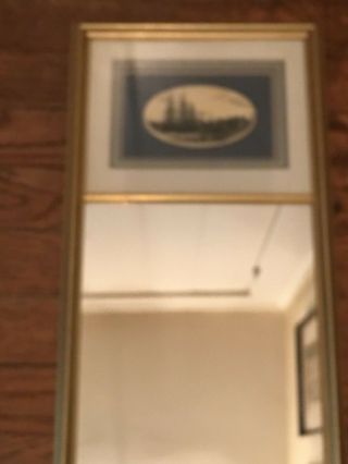 Vintage Stephen Barlow Framed Scrimshaw Ship Engraving Mirror USA 17” x 9” 2
