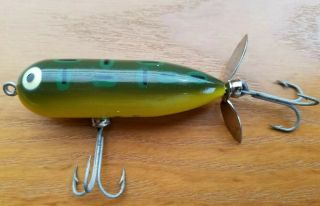 Vintage Tackle Heddon Baby Torpedo Top Water Bass Fishing Lure Green Frog/yellow