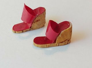 Vintage Barbie “open Road” 985 (1961 - 1962) Red Patent Cork Wedge Sandals