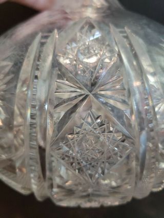 Vtg hand cut crystal glass decanter fan star & pattern w/ faceted stopper 11.  5 
