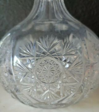 Vtg hand cut crystal glass decanter fan star & pattern w/ faceted stopper 11.  5 