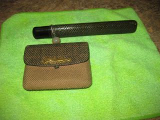 Antique Vt Japanese Tobacco Pouch Pipe Wood Case With Purse Jade Ball Dragon