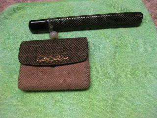Antique Vt Japanese Tobacco Pouch Pipe Wood Case with Purse Jade Ball Dragon 2