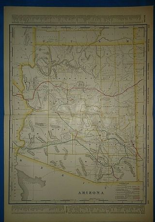Vintage Circa 1898 Arizona Territory Railroad Map Antique Folio Size