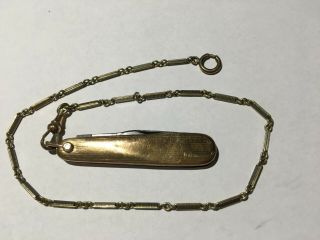 Antique O.  M.  D.  Gold Filled Pocket Watch Chain With S.  B Co.  Gold Filled Knife Fob