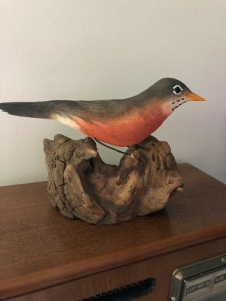 Vintage 1994 Randy Whaley Hand Carved Robin Bird Sculpture Wood Carving