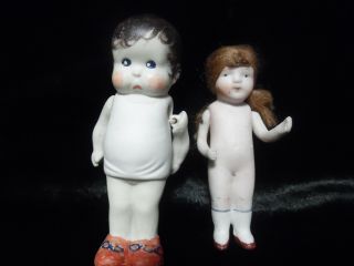 Two (2) Vintage Unglazed Porcelain Dolls With Jointed Arms