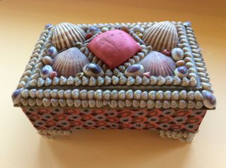 Vintage Sea Shell Art Trinket Jewelry Box Antique Victorian Maritime Sailor
