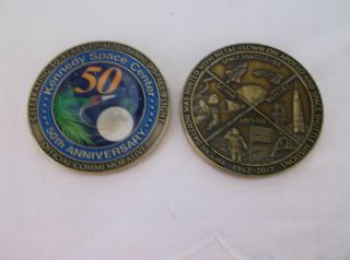 Nasa Kennedy Space Center - 50th Anniversary Coin Made With Mission Flown Metal