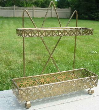 Vtg Mcm Perforated Metal Wall Shelf Gold Mesh Spice Rack Kitchen Counter Caddy