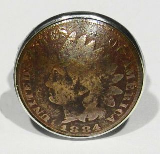 Old Antique Victorian 1884 Sterling Silver 925 Indian Head Copper Coin Ring 5.  5