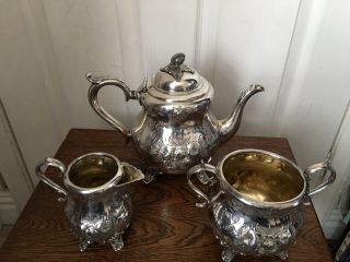 Antique Ae Furnish Silver Plated Teapot,  Sugar Bowl,  Cream/ Milk Jug