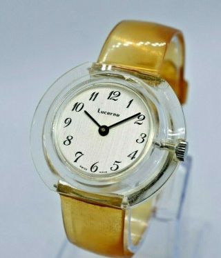 Vintage Lucerne Clear Case Lucite Watch - Swiss Made,  Mechanical,