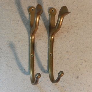 Pair 2 Vintage Solid Brass Duck Double Wall Coat Hat Towel Hook Large Antique 3