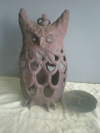 Vintage Cast Iron Owl Hanging Candle Holder,  Lantern,  Large 11 Inches High