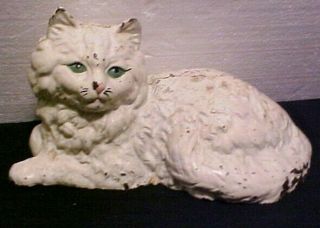 Old Cast Iron White Cat,  Lying Down Door Stop,  Shape,  Good Paint