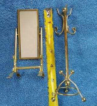 Vintage doll furniture brass Justen swivel floor mirror & coat hat rack 21324B 4