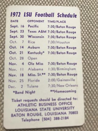 LSU Tigers 1972 NCAA football pocket schedule Vintage Louisiana Antique 3