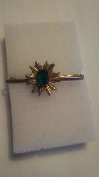 Vintage Men’s Gold Tone Collar Bar With Green Stone