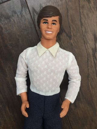 Vintage Mattel Barbie Ken Doll Molded Brown Hair Blue Eyes Taiwan Pantsuit Socks