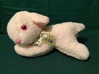 Vintage 14 " K.  B.  Bros.  Inc Cream Lamb Sheep Musical Wind Up Stuffed Animal