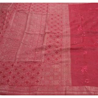 Tcw Antique Intage Saree 100 Pure Silk Hand Beaded Woven Fabric Pink Sari