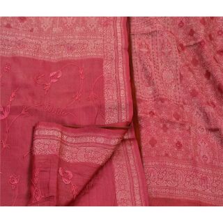 Tcw Antique Intage Saree 100 Pure Silk Hand Beaded Woven Fabric Pink Sari 2