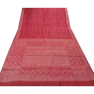 Tcw Antique Intage Saree 100 Pure Silk Hand Beaded Woven Fabric Pink Sari 3