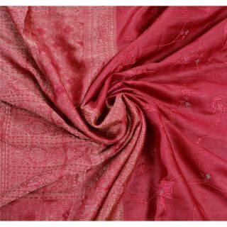 Tcw Antique Intage Saree 100 Pure Silk Hand Beaded Woven Fabric Pink Sari 4