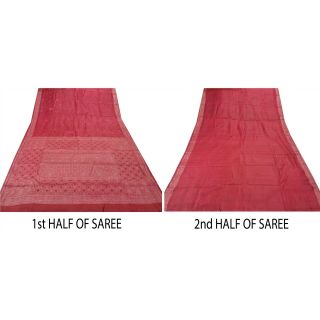 Tcw Antique Intage Saree 100 Pure Silk Hand Beaded Woven Fabric Pink Sari 5
