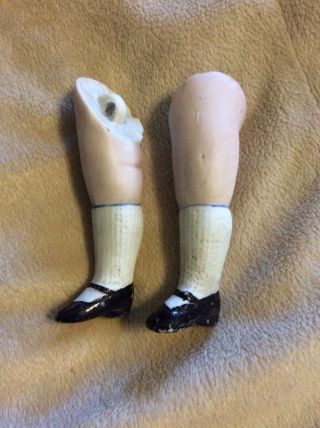 Replacement Antique All Bisque Doll Legs Black Strap Shoe Sock 2 5/8 "