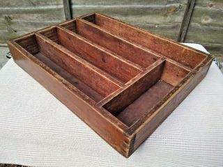 Antique Vintage Wooden Cutlery Box / Draw With Compartments