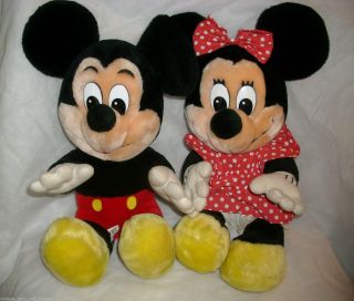 12 " Vintage Pair Disney Land Mickey & Minnie Mouse Stuffed Animal Plush Toy