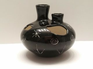 Mid Century Modern Atomic Starburst Googie Black Ikebana Ceramic Pottery Vase