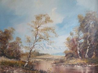 Vintage Old Painting Oil Canvas River Trees Signed