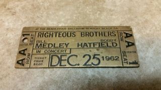 Vintage 1962 Righteous Brothers Brass Concert Ticket.  Bill Medley/bobby Hatfield