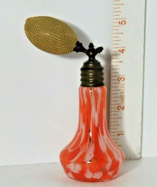 Antique Vintage Perfume Bottle & Atomizer Redish - Orange And White
