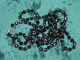 French Jet Or Black Glass Facetted Bead Necklace - 50 " Long - Vintage/antique