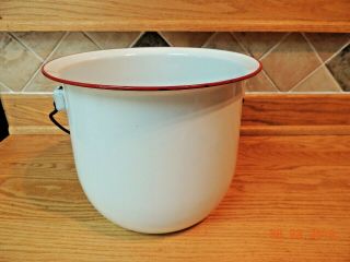 Vintage Red And White Enamel Chamber Pot - No Lid - 9 3/4 X 8 1/2 "