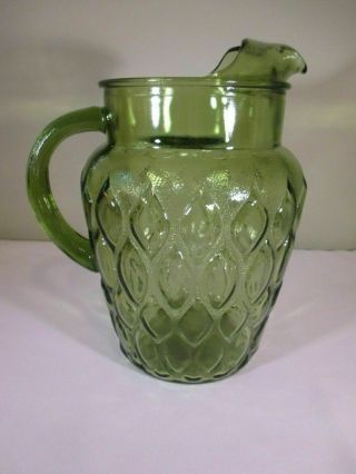 Vintage Retro Green Glass Pitcher Large Mid Century Modern Style Mcm 60s 70s