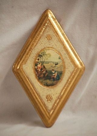 Old Vintage Victorian Wall Art Florentine Plaque W Country Scene Made In Italy