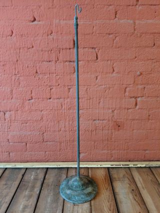 Antique Metal Patina Colored Wreath Hanger Holder Floor Stand 35.  5 " Tall