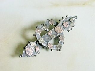 Antique 1891 Victorian Sterling Silver Mourning /sweetheart Forget Me Not Brooch