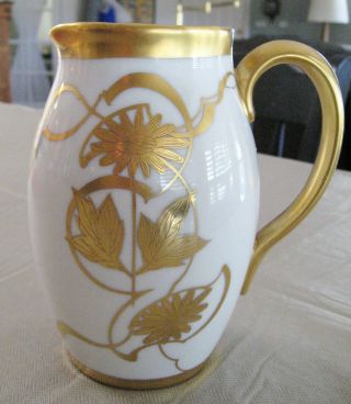 Antique Lenox (?) Art Nouveau Pitcher - White Porcelain W/gold Decoration - 6 - 1/4 "