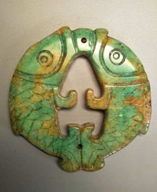 Exquisite Hand - Carved Old Jade Double Fish Pendant For Lucky &rich L214