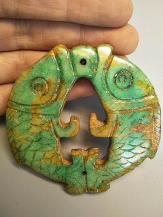 Exquisite Hand - carved old jade Double fish Pendant for lucky &rich L214 3
