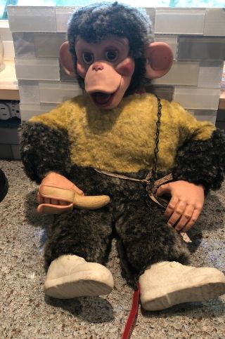 Vintage 18 " Mr Bim Monkey Zippy Zim Stuffed Plush Monkey Toy Banana Rubber Face